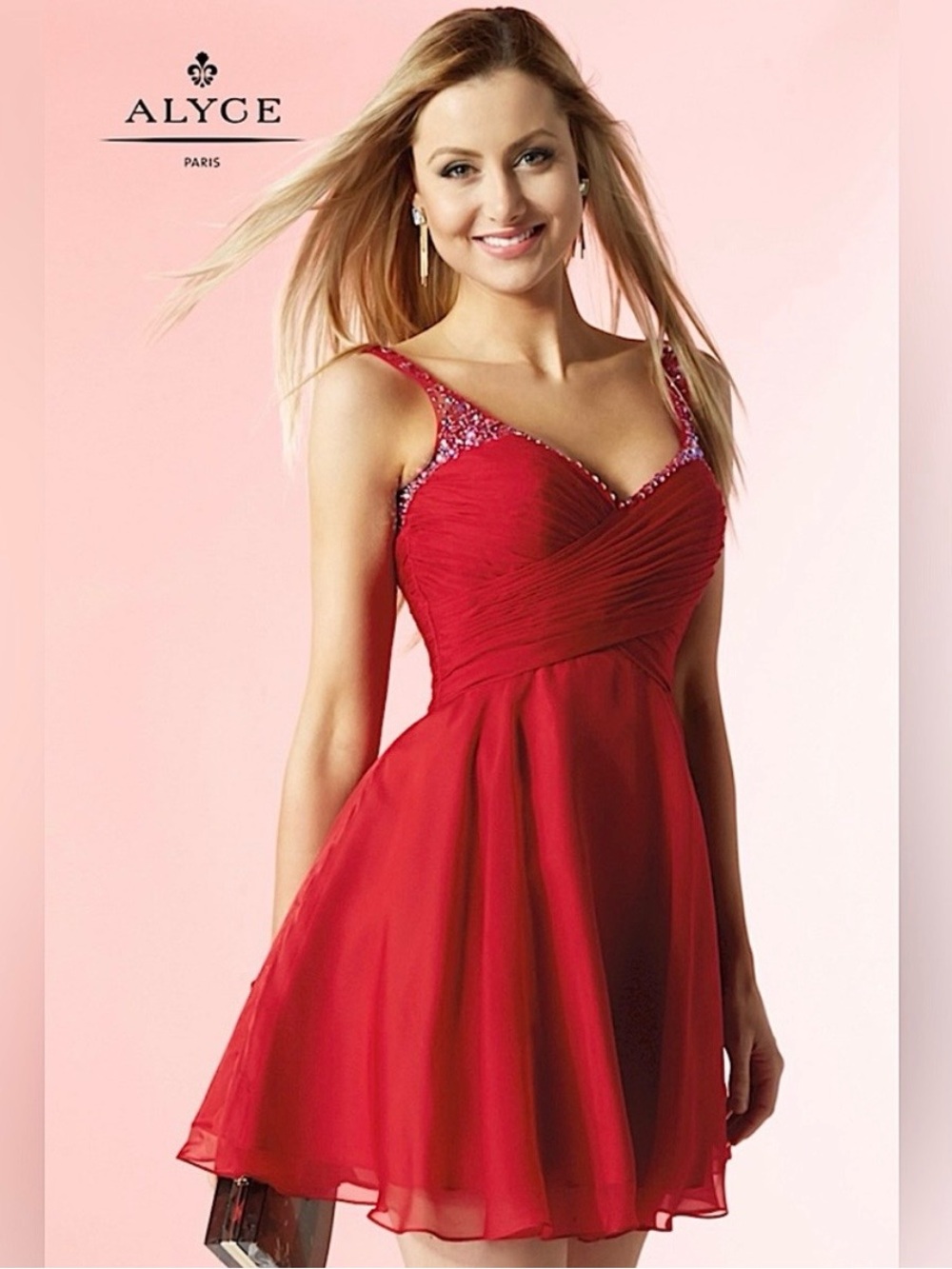 Alyce Paris Fit & Flare Homecoming Dress Ruched Top Sheer Chiffon w/Sequins - 0